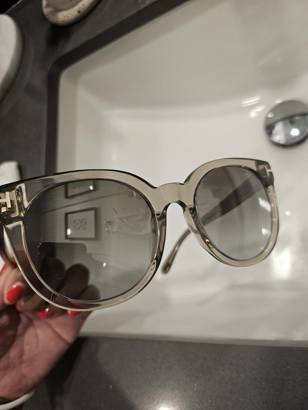 Tom Ford Round Sunglasses in Translucent Beige Frame with Gray Lenses